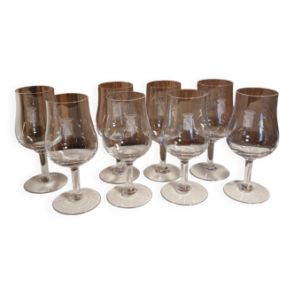 8 Rares Verres à vin en cristal des années 25/30- Logo Vins camp Romain