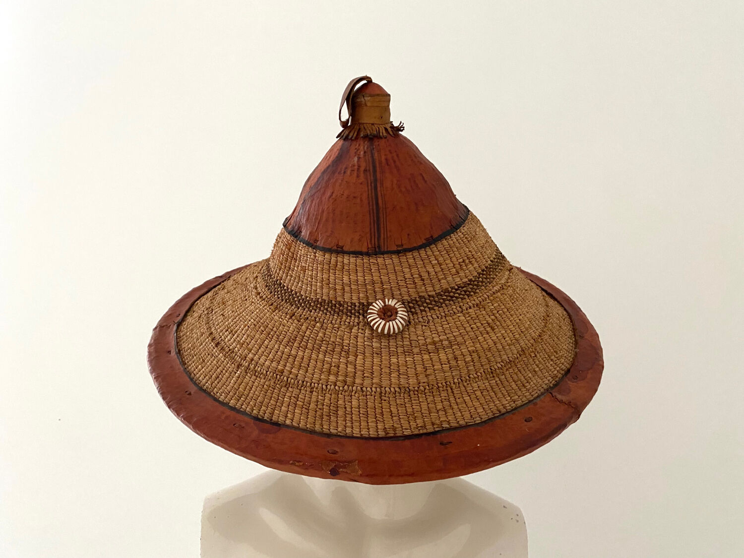 Traditional African Fulani hat in leather and woven straw