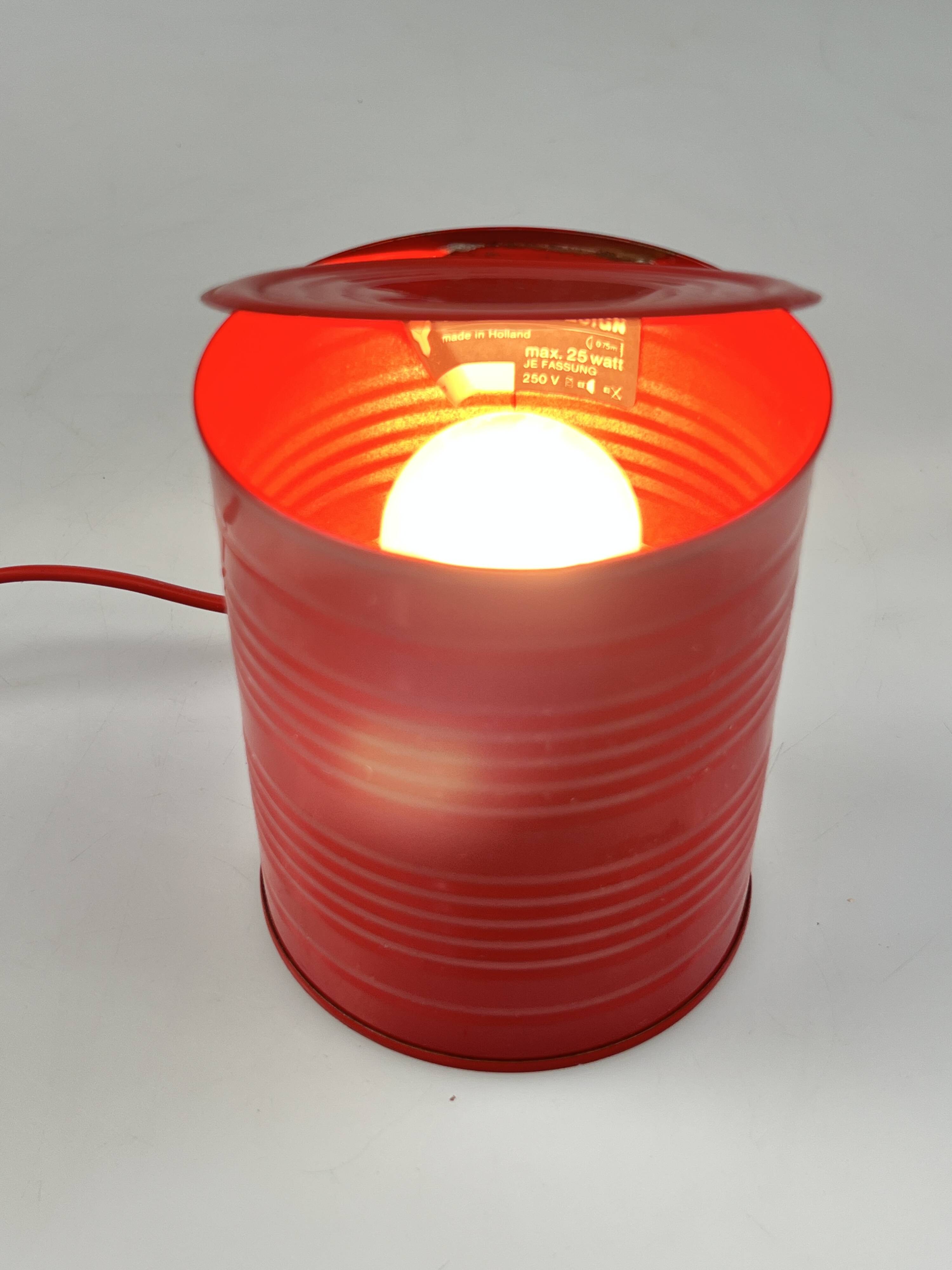 Vintage Red Tin Can Lamp, Ad Van Berlo, Vrieland Design, 1980s