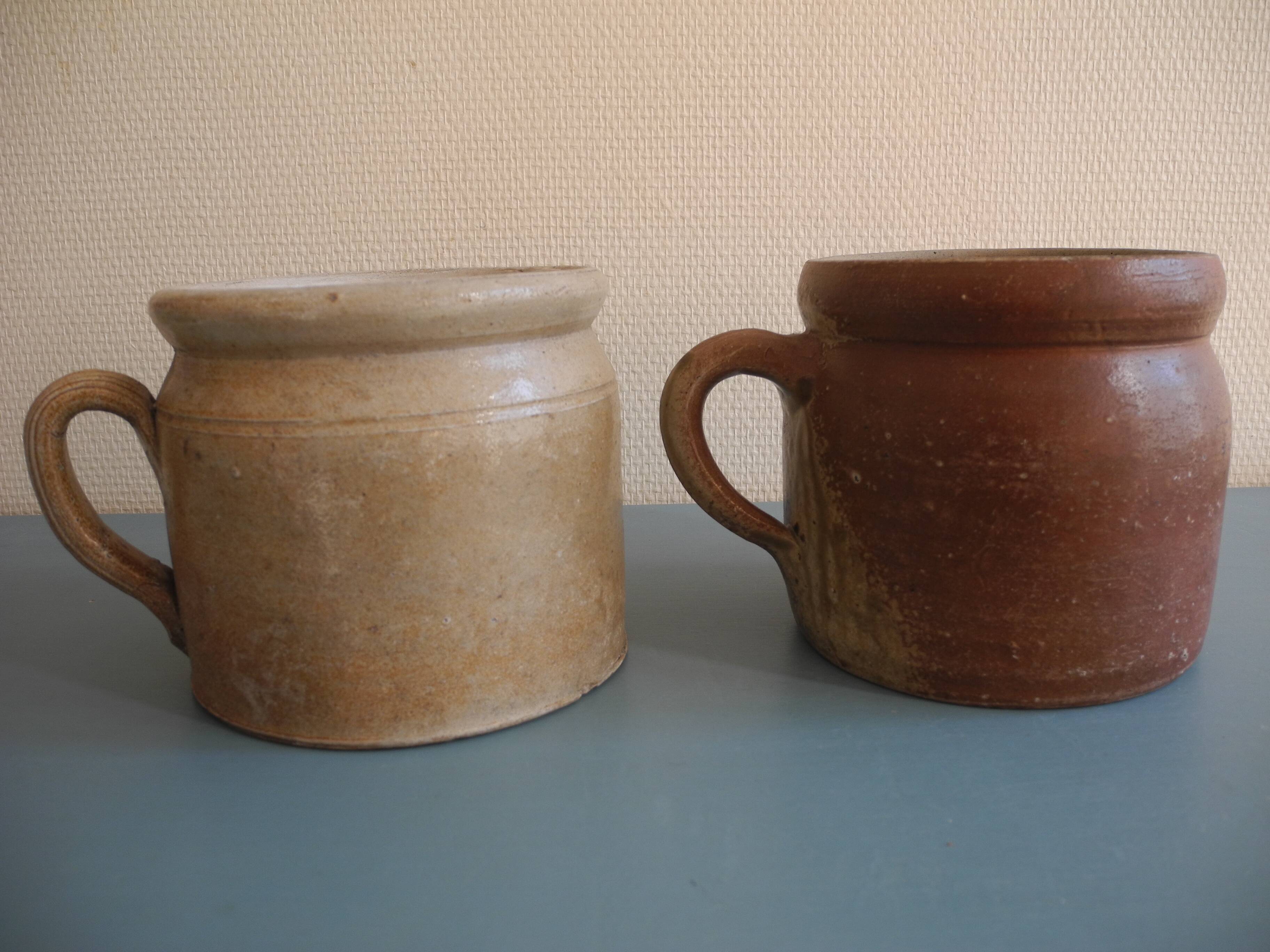 lot of 2 old rustic decorative stoneware pots