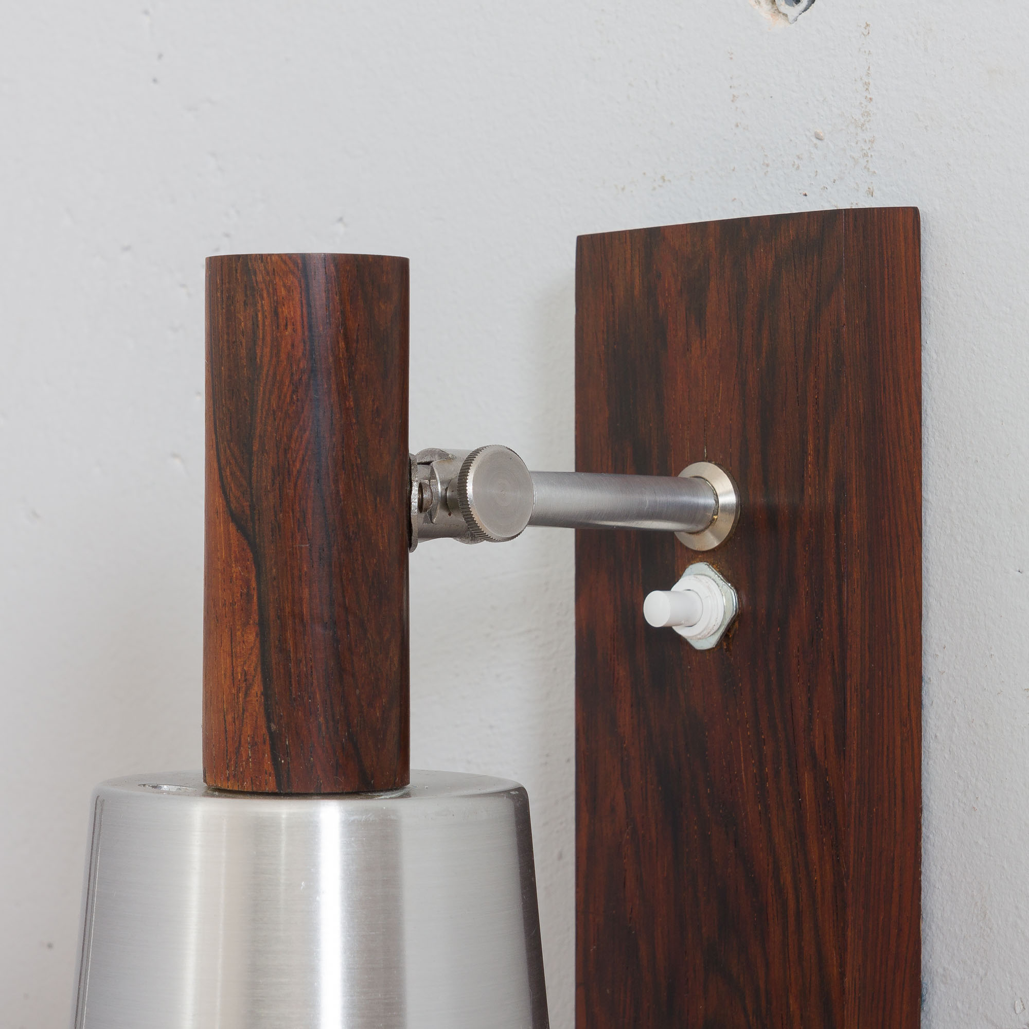 Pair of Jo Hammerborg  rosewood wall sconces with aluminium shades, Denmark 1960s