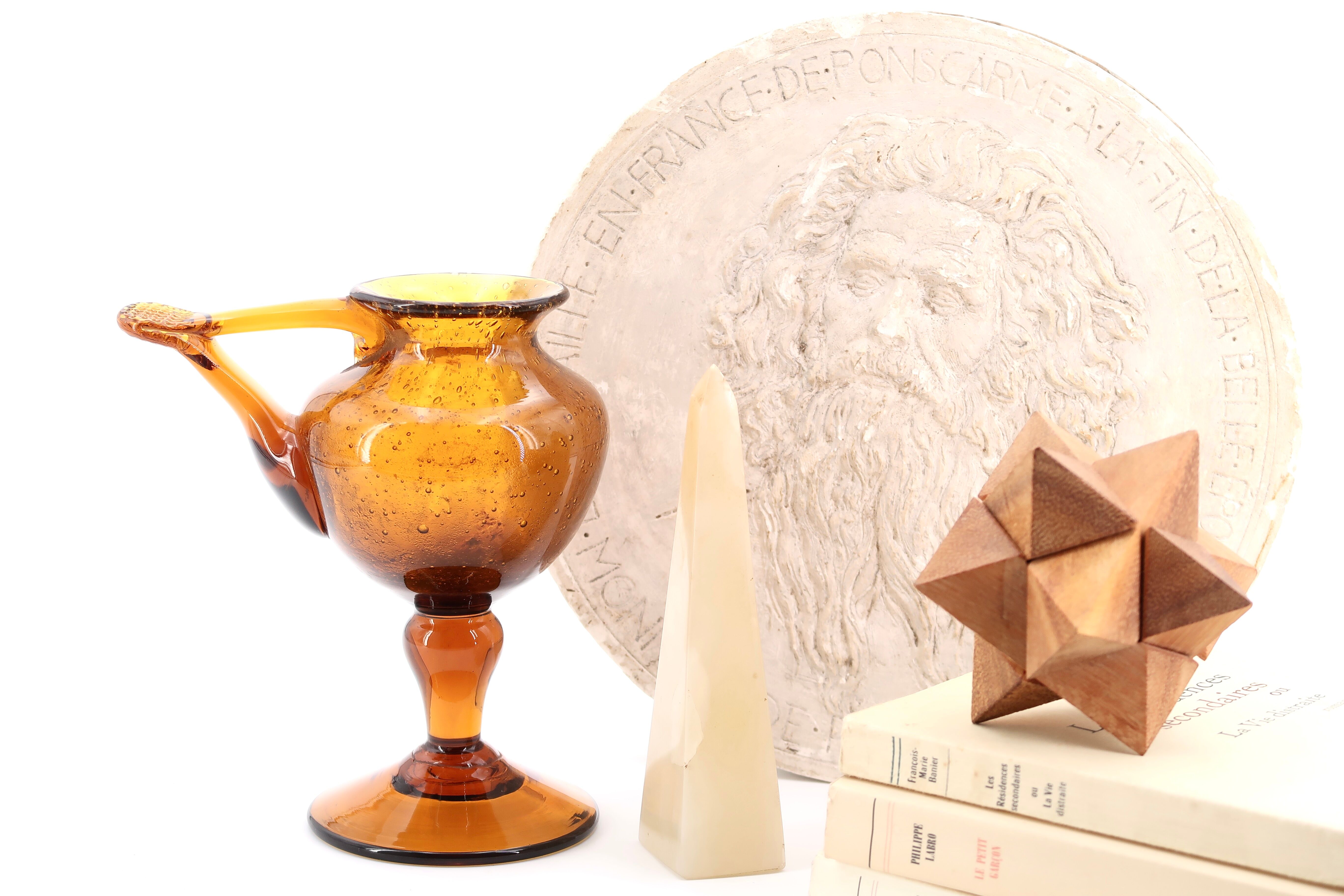 Biot oil lamp in amber bubble glass, 1970s