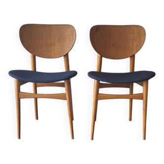 Pair of teak dining chairs with navy blue covers, Denmark 1960s