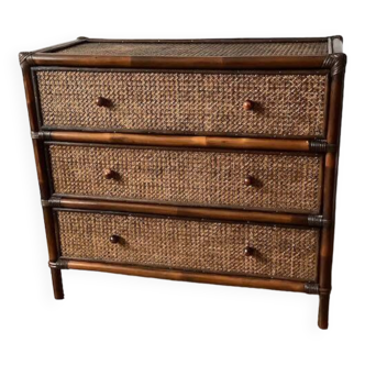 Vintage wooden and cane chest of drawers