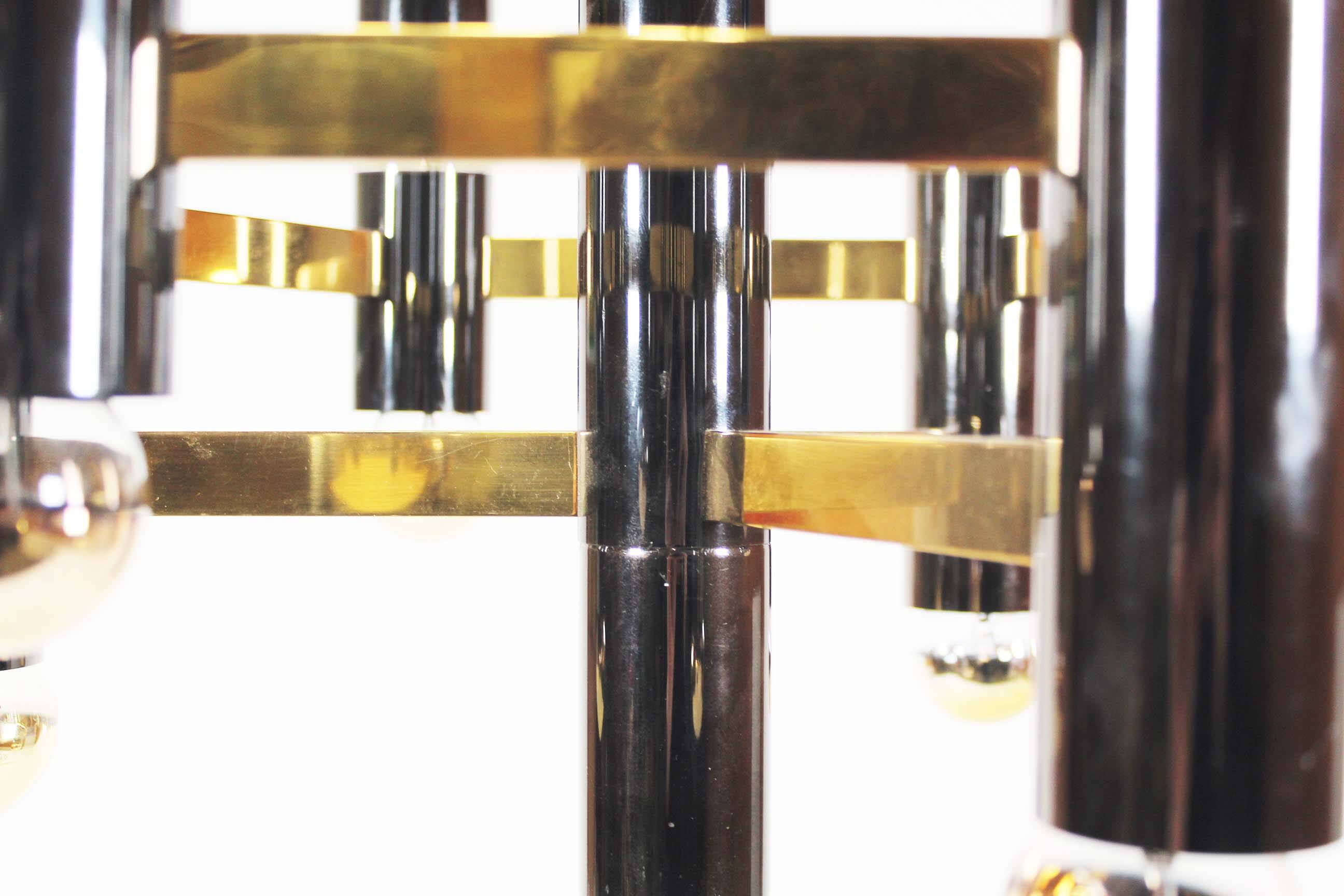 Brass & gunmetal geometric chandelier by "Boulanger S.A."