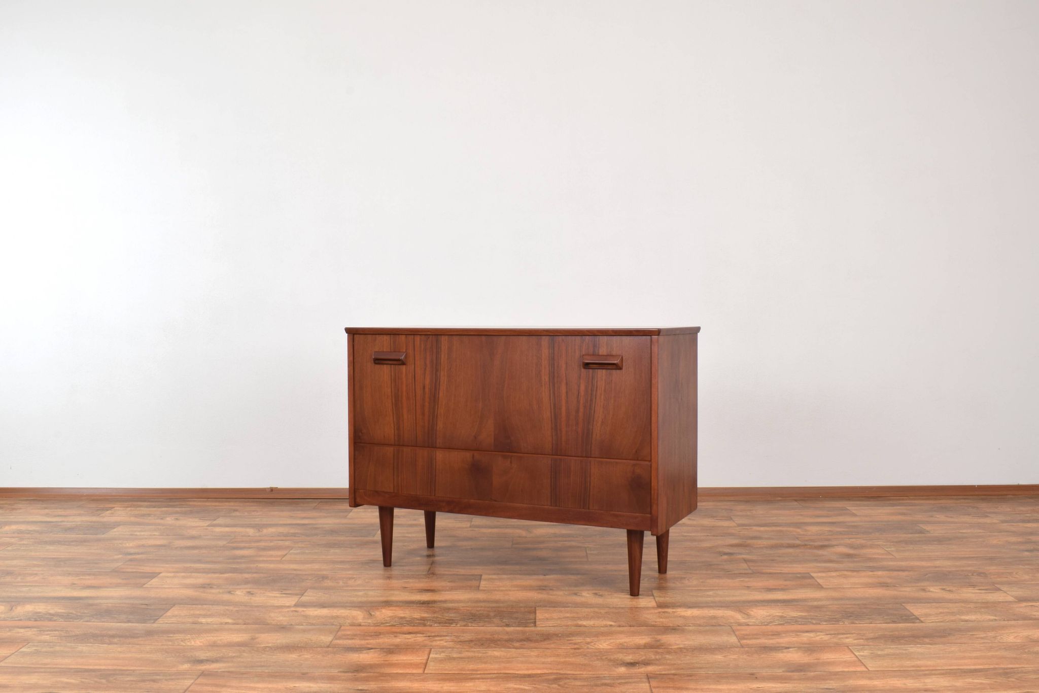 Mid-Century Pair of Polish Armchairs and Walnut Cabinet, 1960s, Set of 3.