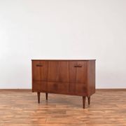 Mid-Century Pair of Polish Armchairs and Walnut Cabinet, 1960s, Set of 3.