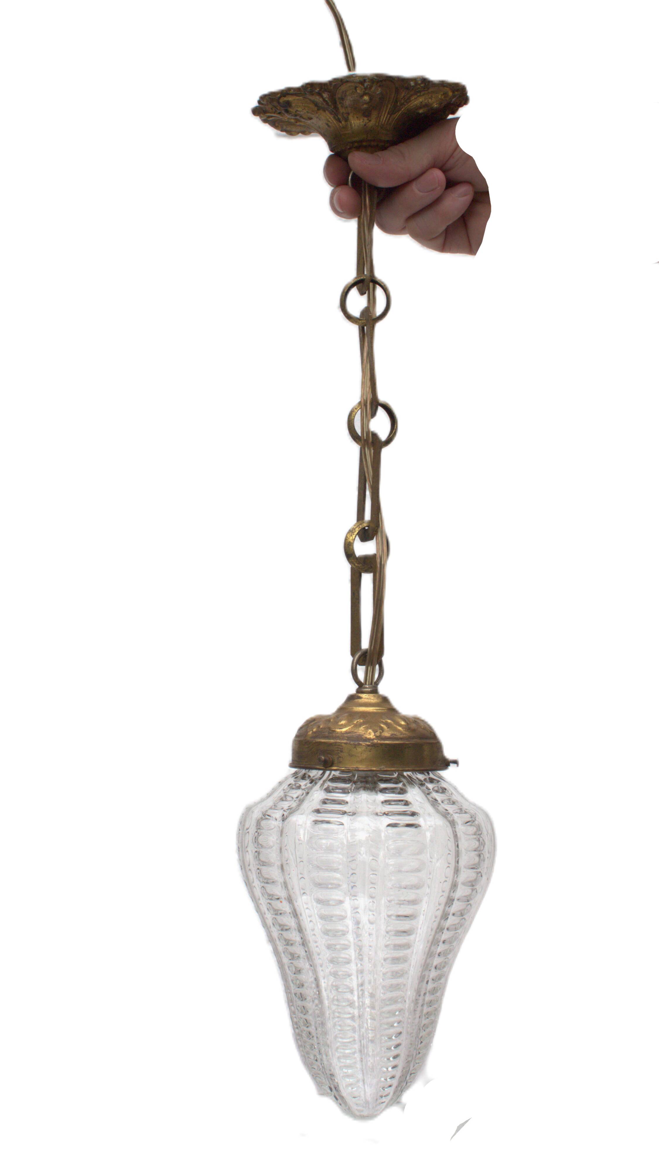 Antique Victorian pendant lamp bobeche glass copper chain suspension