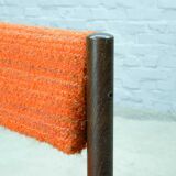 4 Wengé Wooden Dining Chairs with Orange Bouclé Fabric Upholstery 1960s