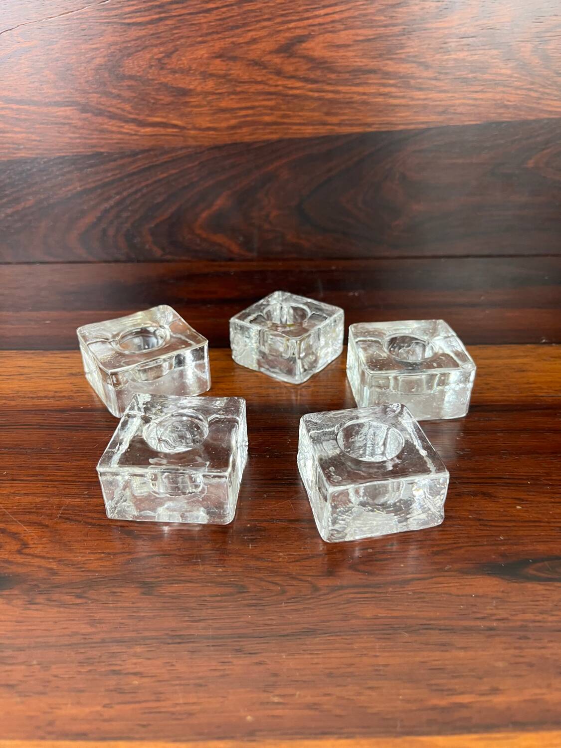 5 molded glass ice cube candle holders