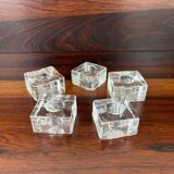 5 molded glass ice cube candle holders