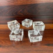 5 molded glass ice cube candle holders