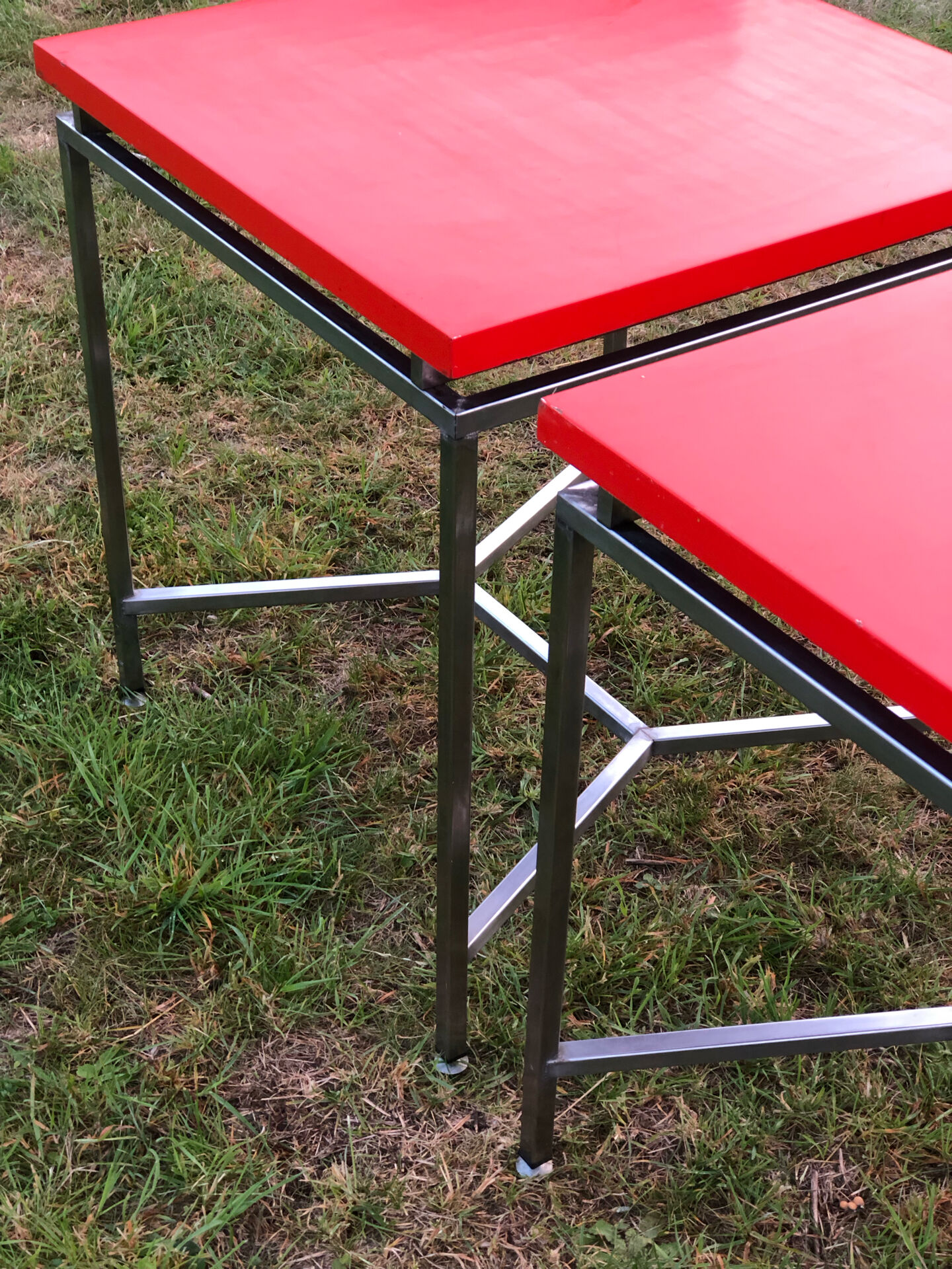 Red square tables