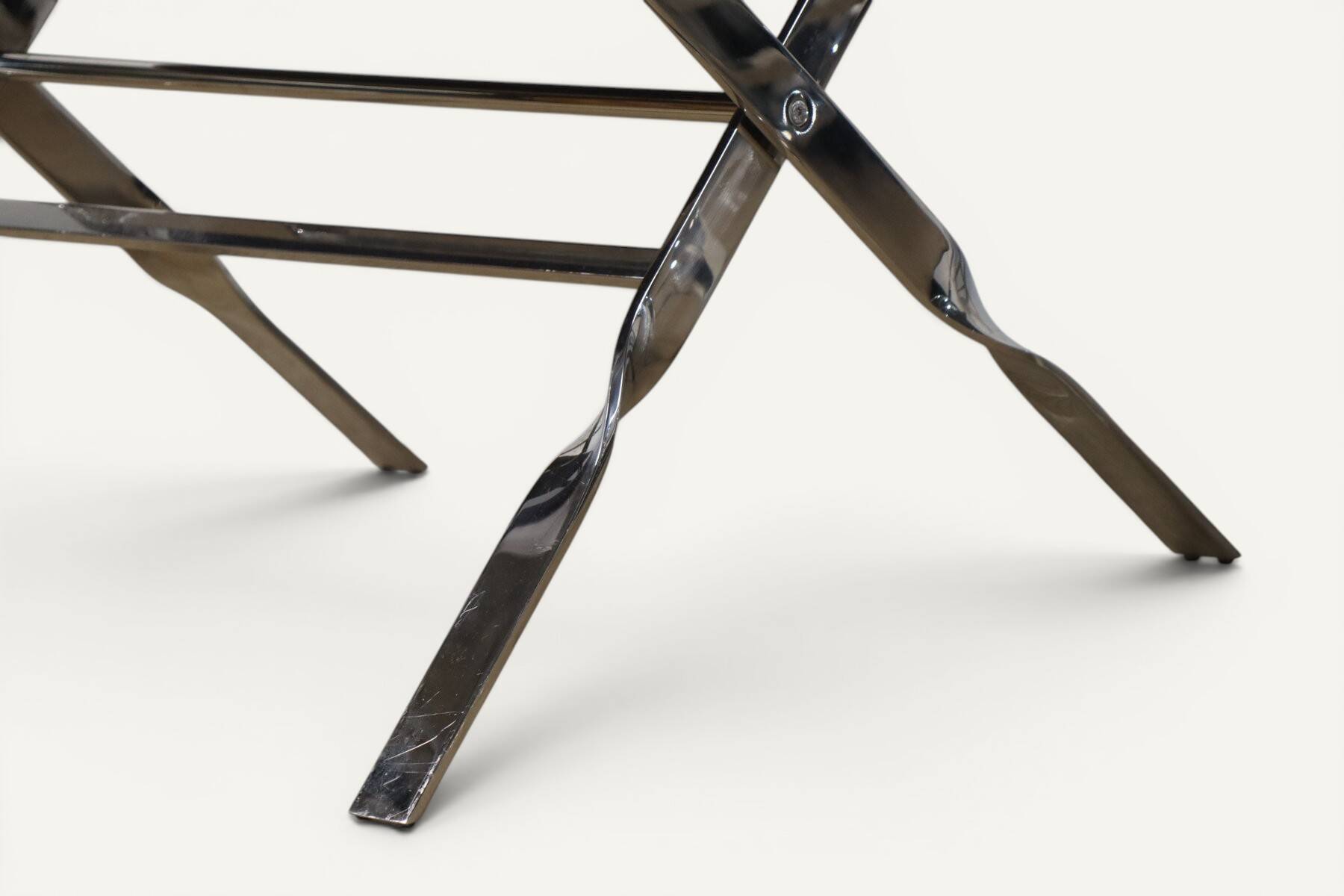 Pair of leather and chrome metal armchairs, Italy - 1970