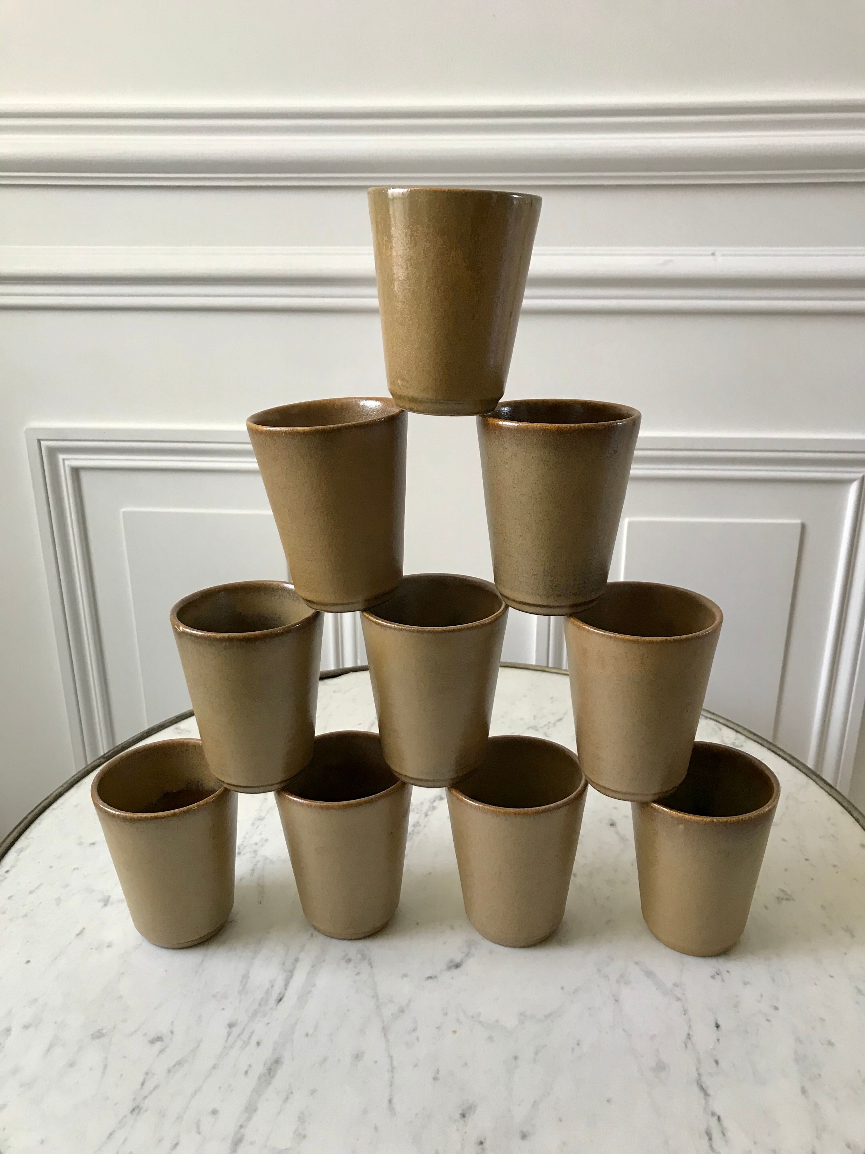 Set of 10 sandstone glasses Digoin Sarreguemines 70s