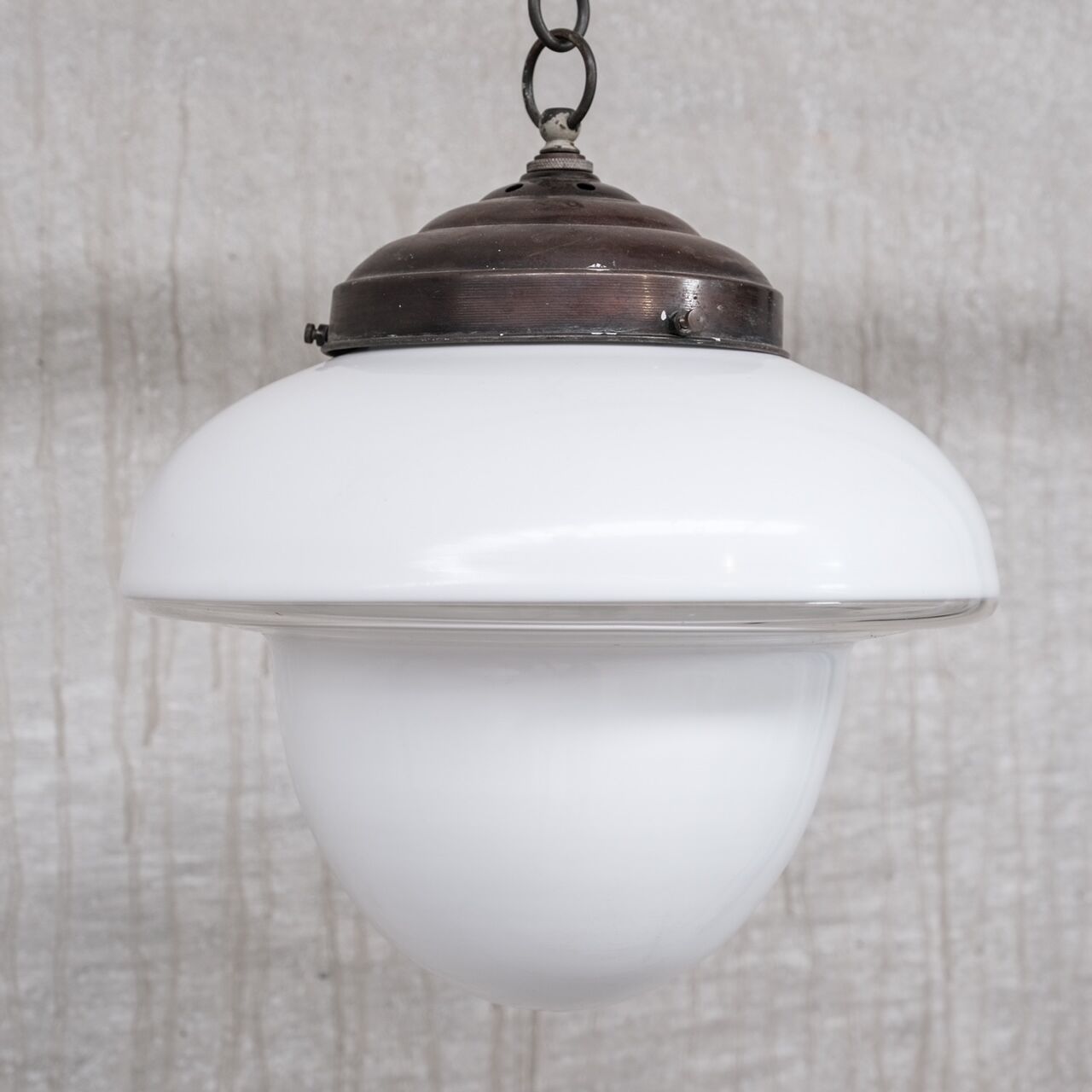 Mid-century french glass two tone opaline pendant light