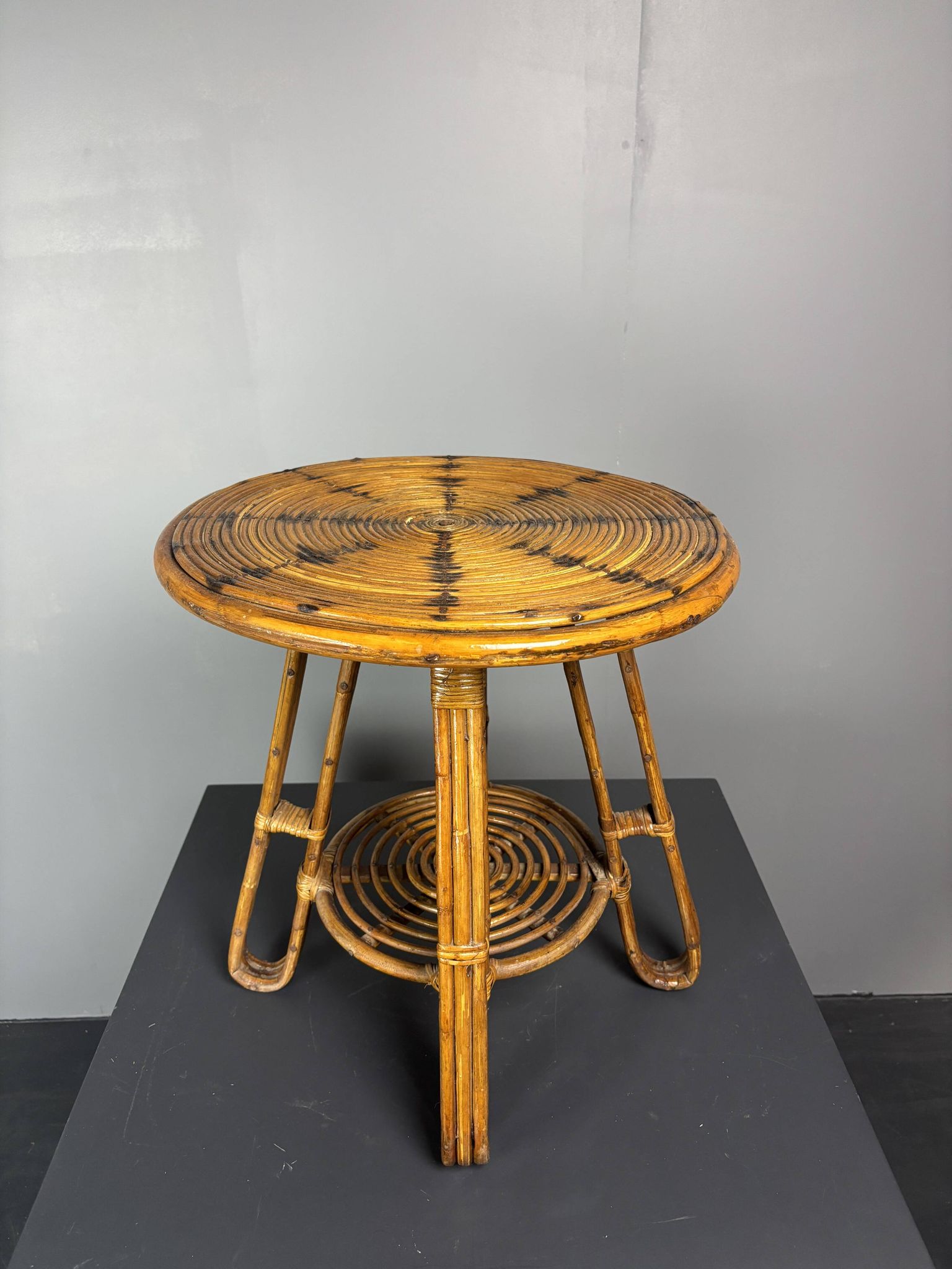 Mid-Century Italian pencil reed rattan side or occasional table, ca 1950s