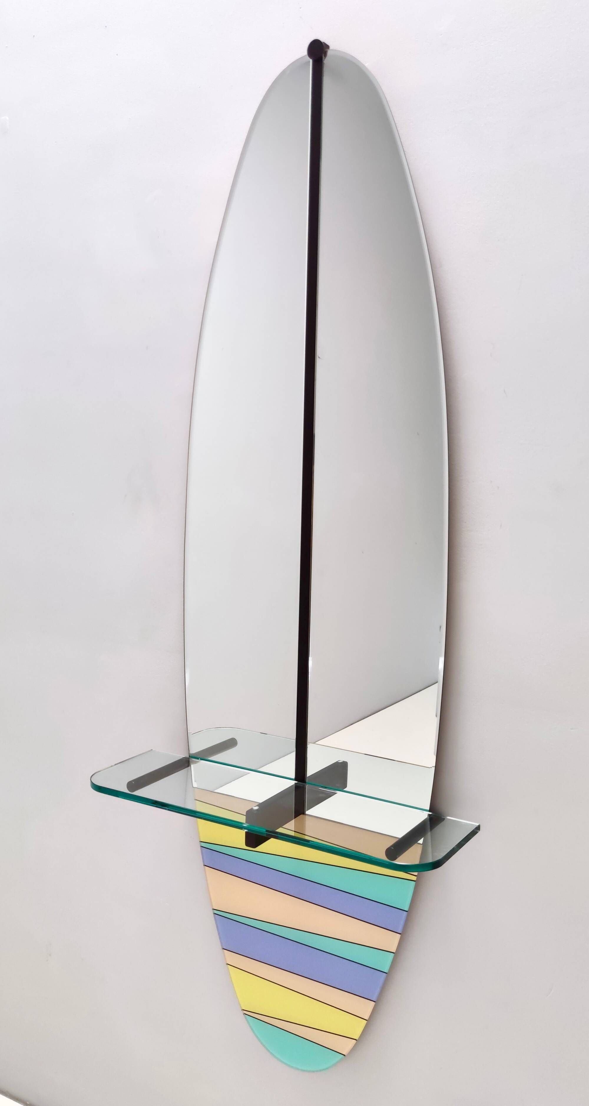 Postmodern Oval Wall-Mounted Entryway Mirror and Console Table with Glass T