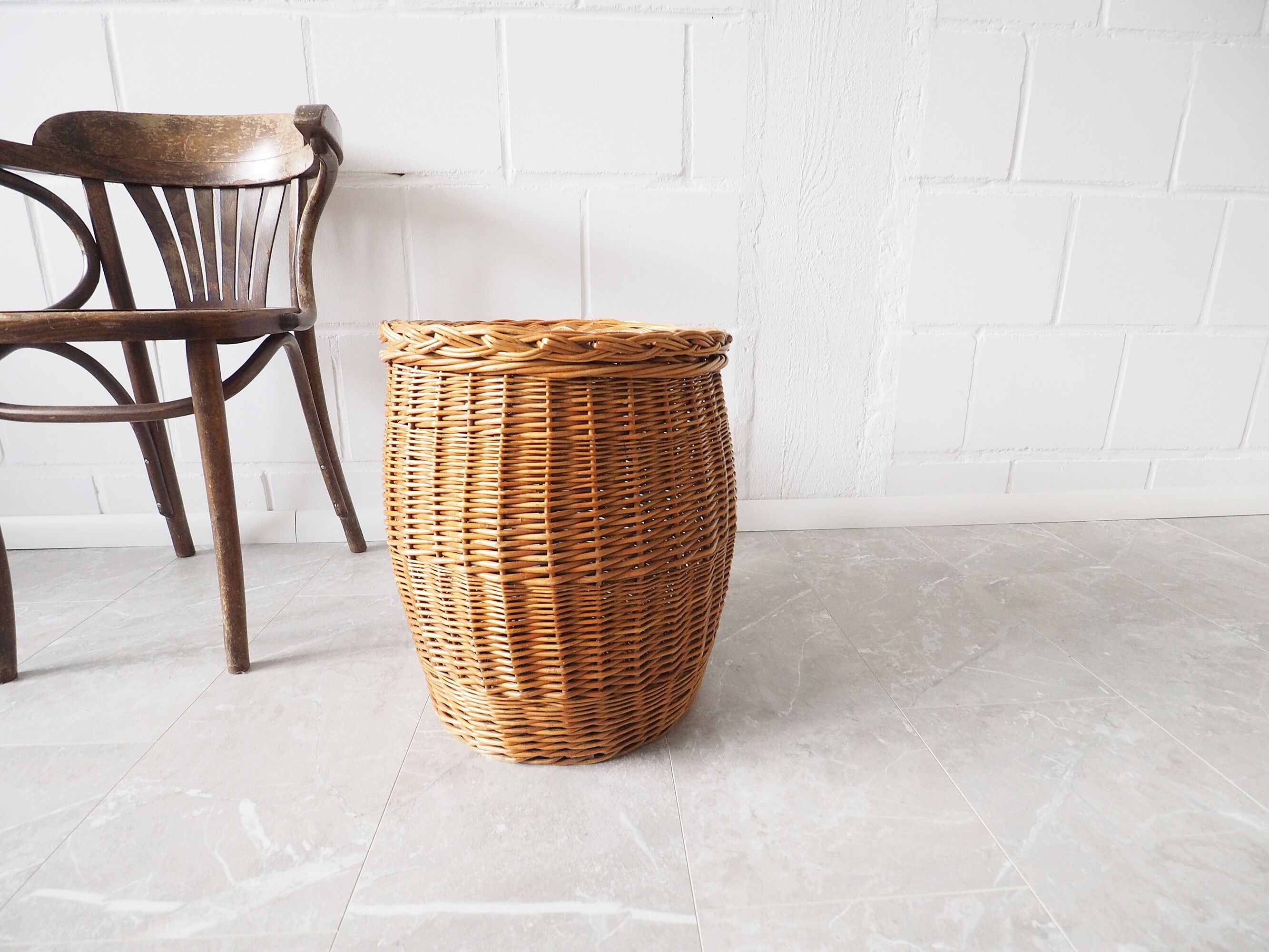 rattan basket with lid 70s