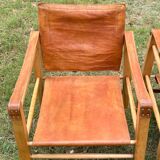 A pair of Danish beechwood and leather Safari armchairs - 1960