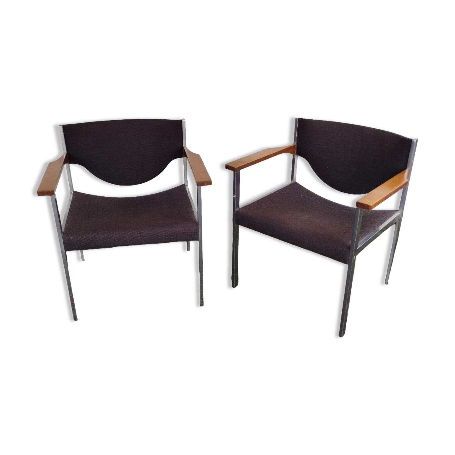 Pair of armchairs Lübke beech and metal