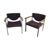 Pair of armchairs Lübke beech and metal