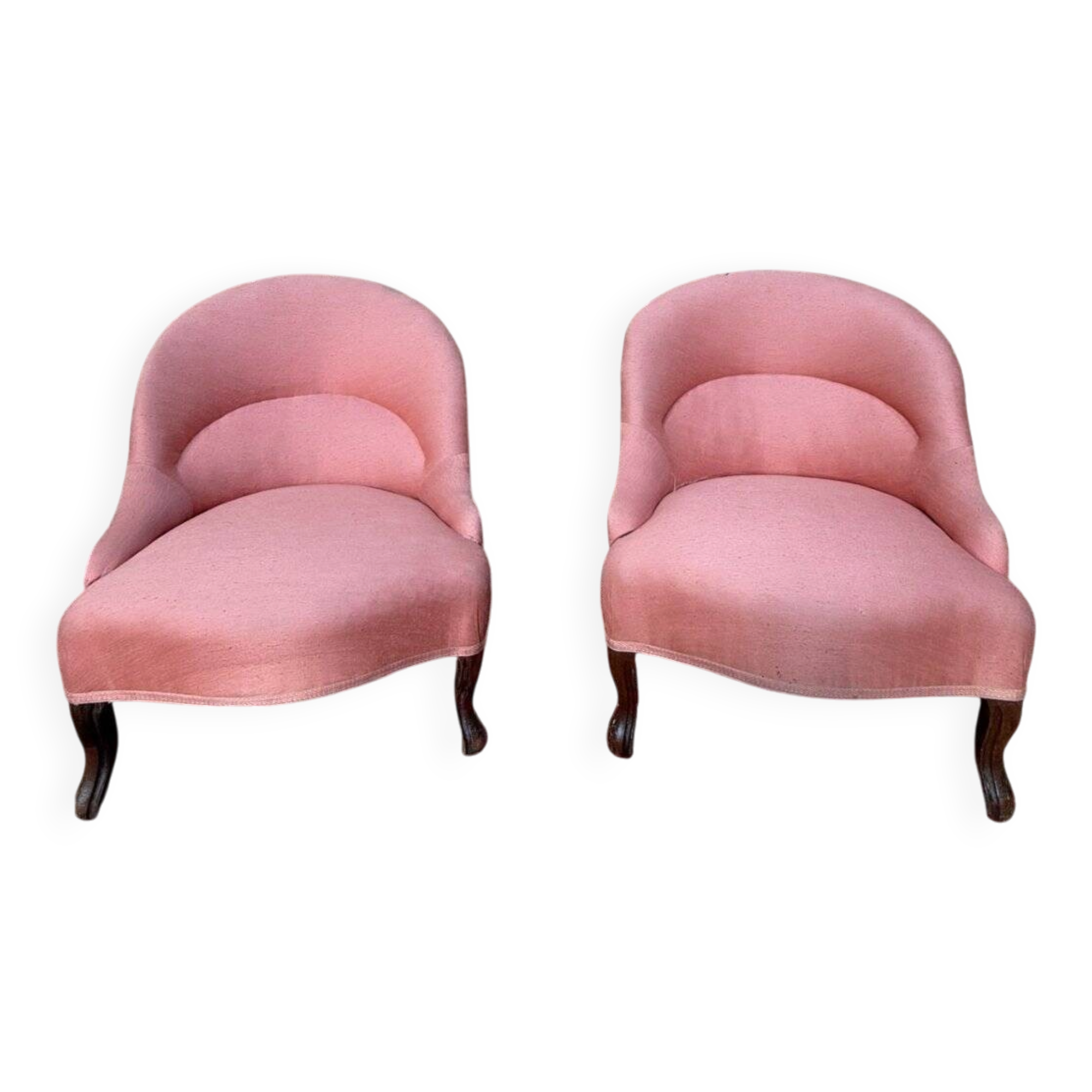 Paire de chauffeuses – Style Louis-Philippe – Pieds cabriole – Tissu chiné