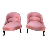 Paire de chauffeuses – Style Louis-Philippe – Pieds cabriole – Tissu chiné