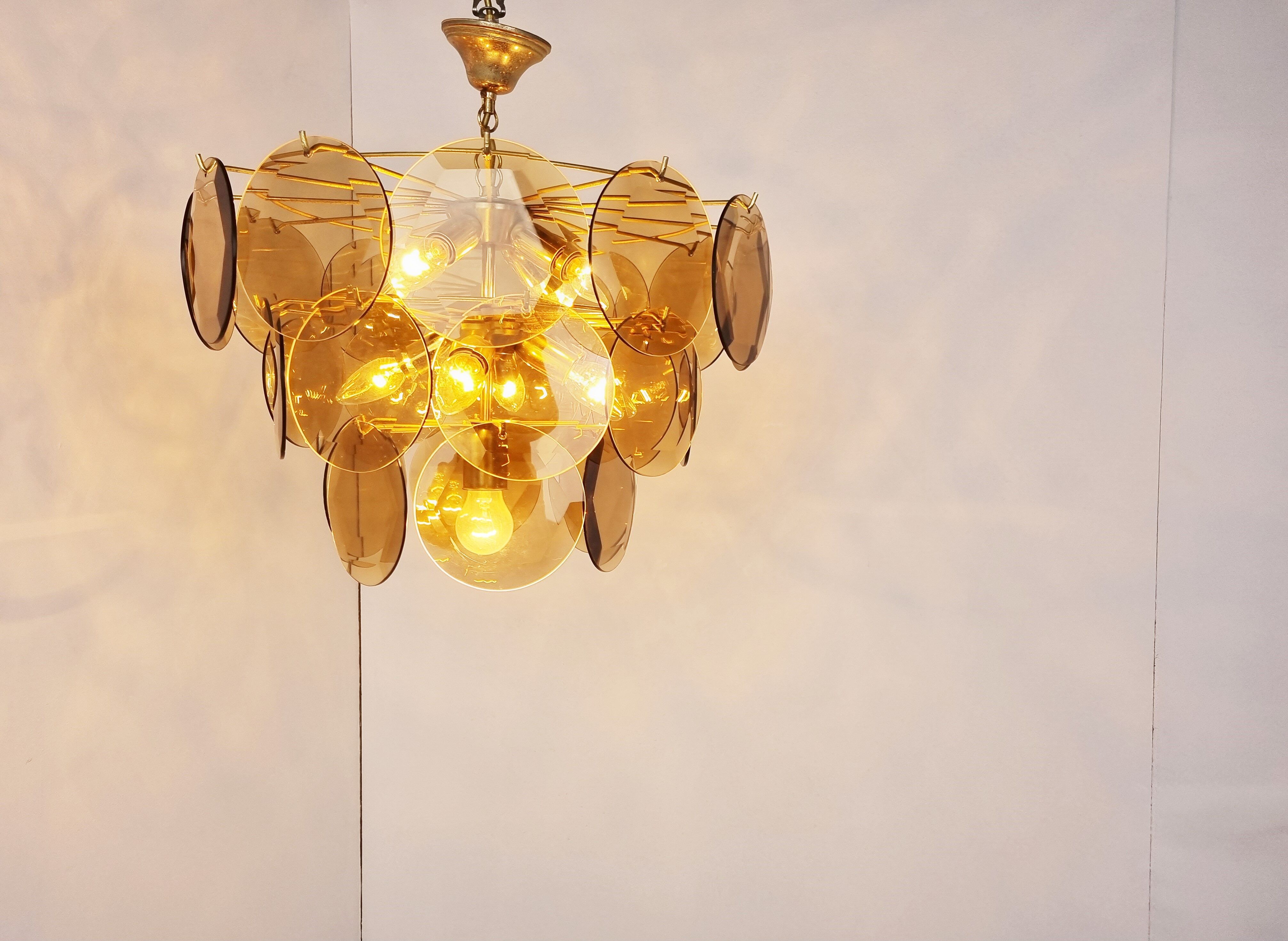 Mid century glass disk chandelier, 1970s