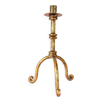Brutalist Candle Holder - Gilded & Patinated Bronze - 1950s