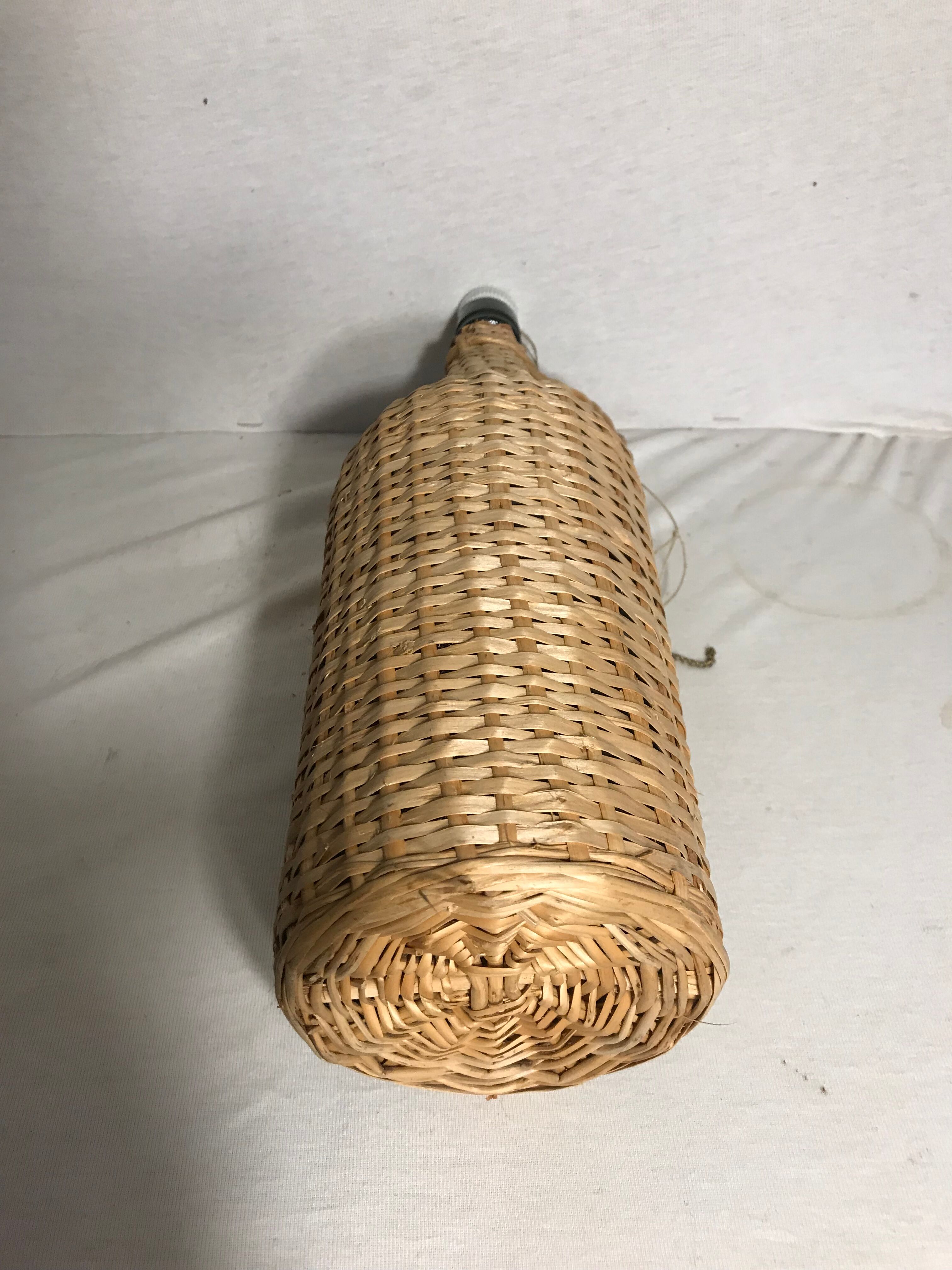 Demijohn bottle old woven wicker rattan + cove bottle vintage