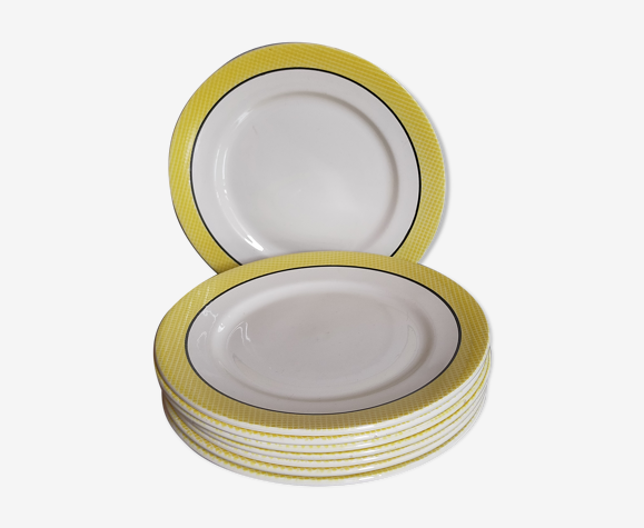 Huit assiettes à dessert de Salins service "Menton" années 50