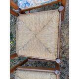 6 wooden kitchen chairs, straw-covered