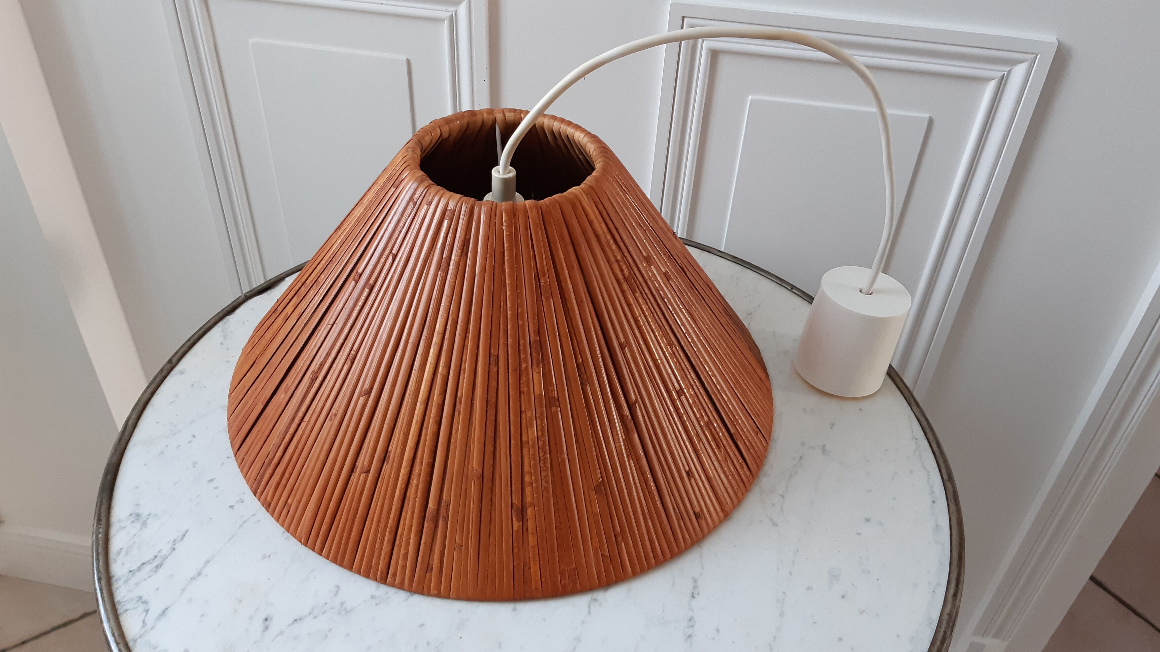 Suspension vintage en bois bambou années 60-70