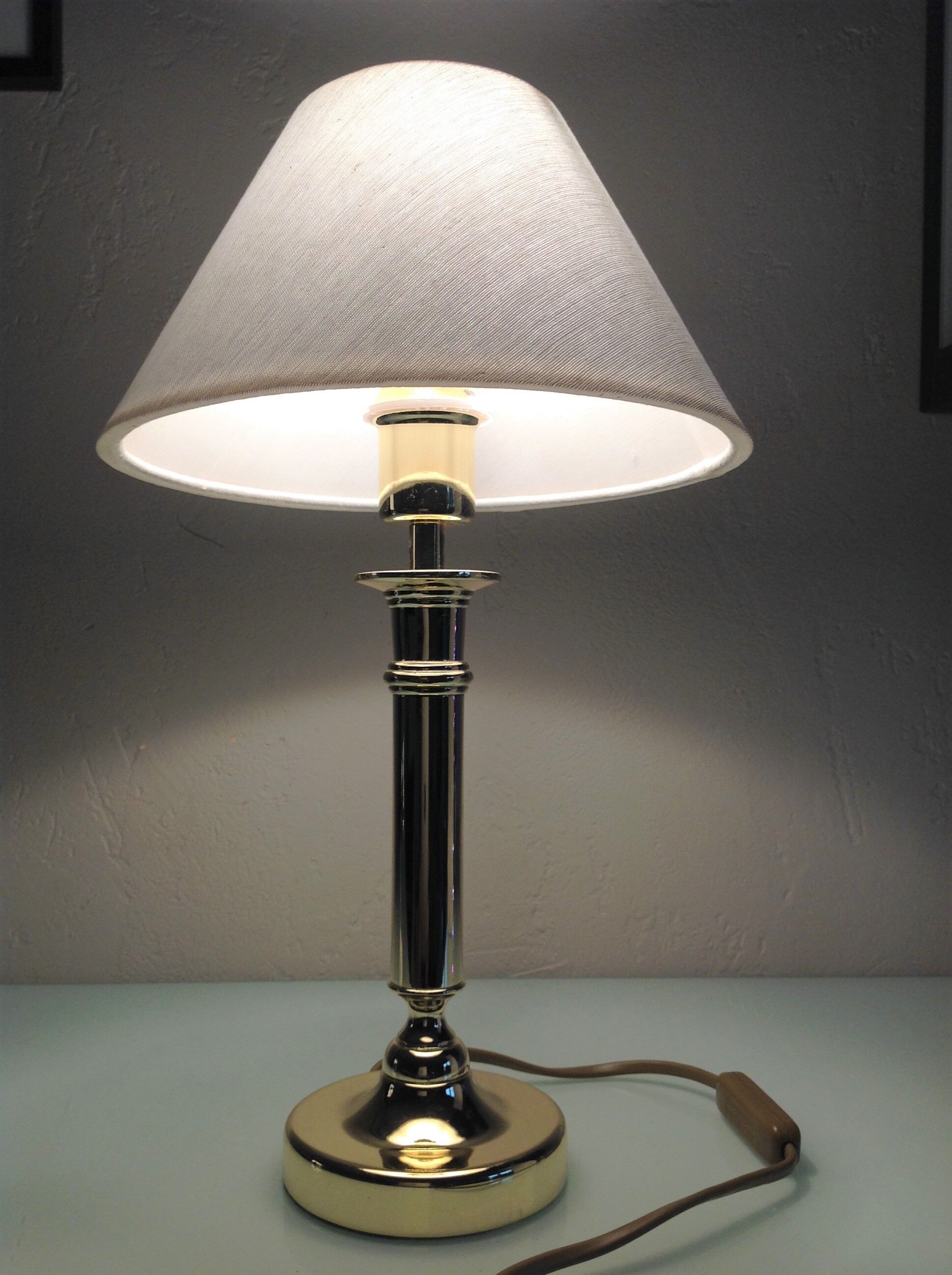 Brass lamp and lampshade fabric ecru / vintage 70s