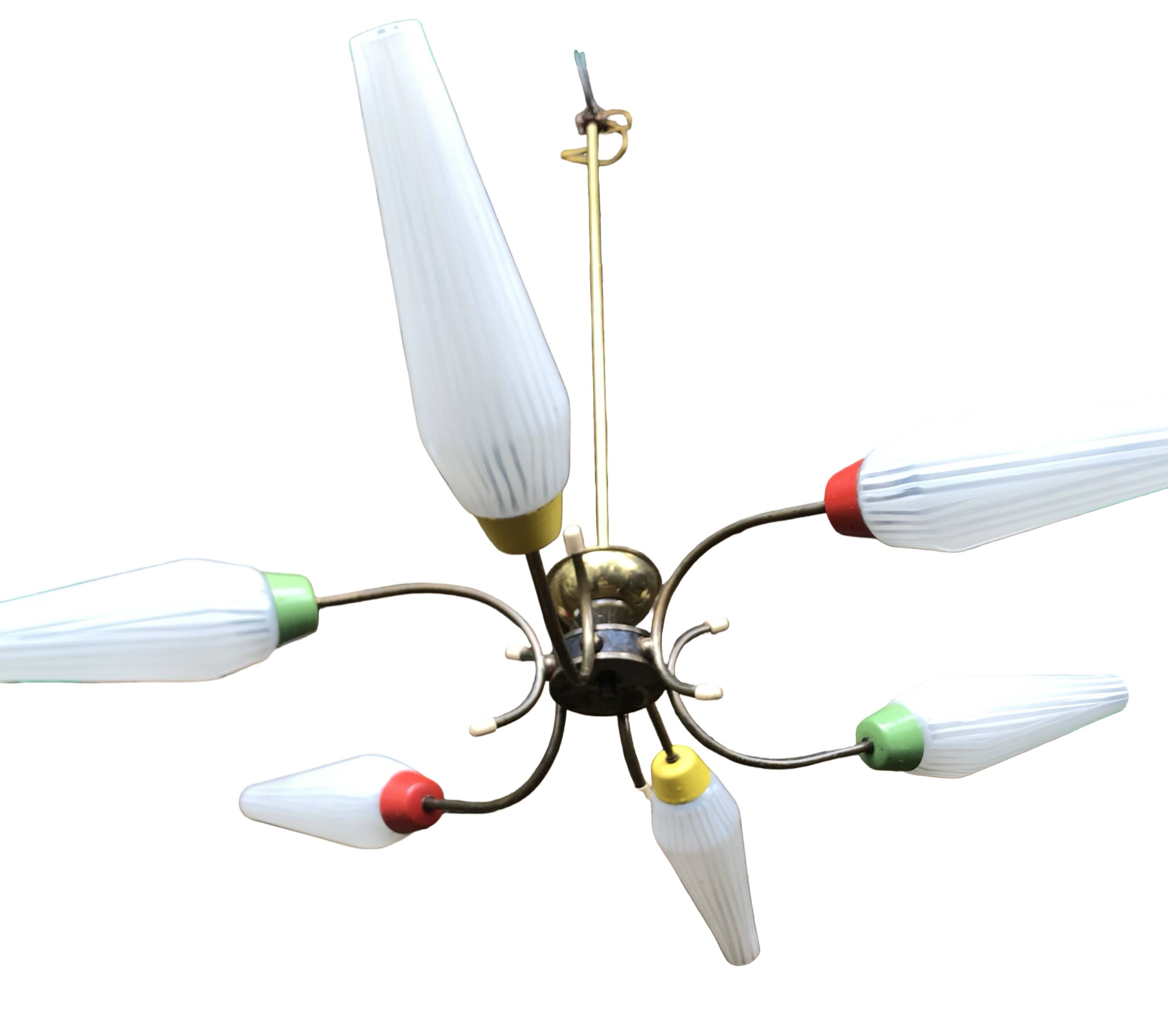 Vintage 6-arm pendant light from the 1960s