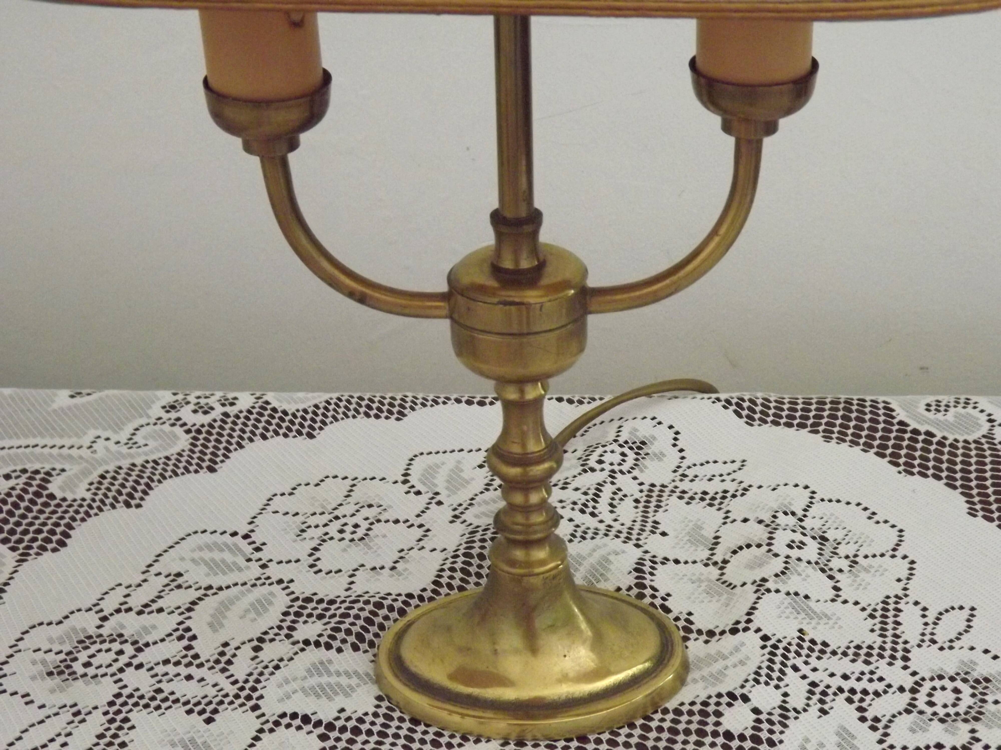 French Mid Century Brass Boulotte 2 Light Table Lamp Brown Shade