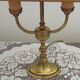 French Mid Century Brass Boulotte 2 Light Table Lamp Brown Shade