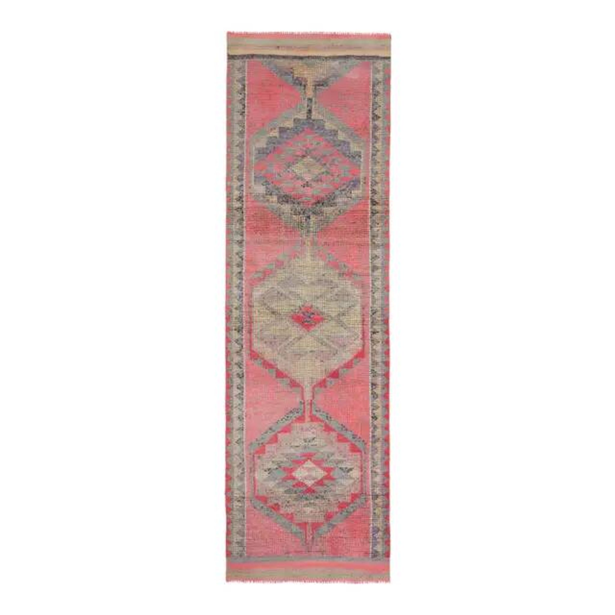 Vintage Turkish Hand-Knotted Wool Cotton Pink Runner Rug 98x330