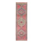 Vintage Turkish Hand-Knotted Wool Cotton Pink Runner Rug 98x330