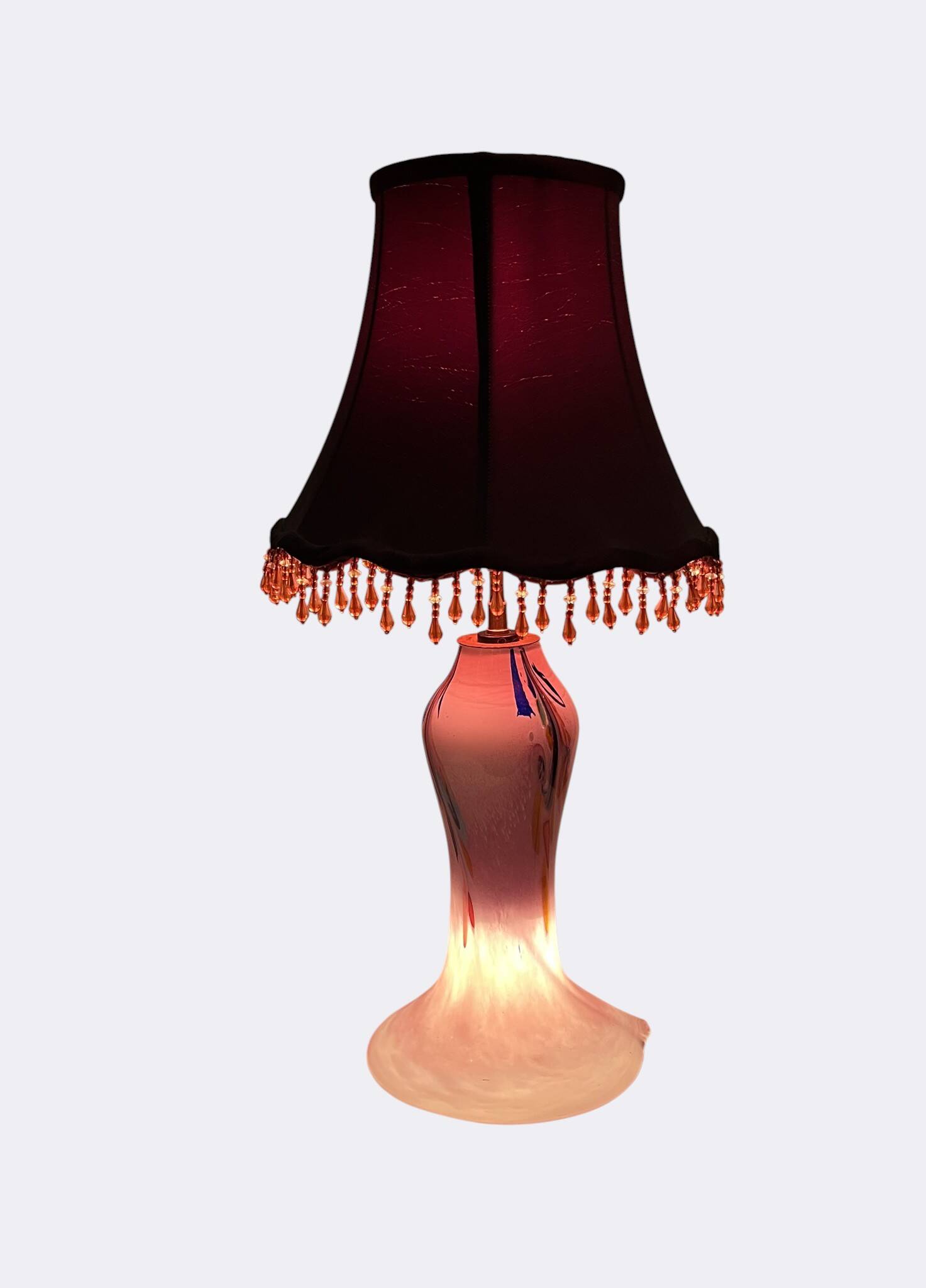 Lampe à poser pied verre Clichy abat-jour XXème