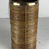 Pencil reed rattan and brass umbrella stand. or basket, Italy