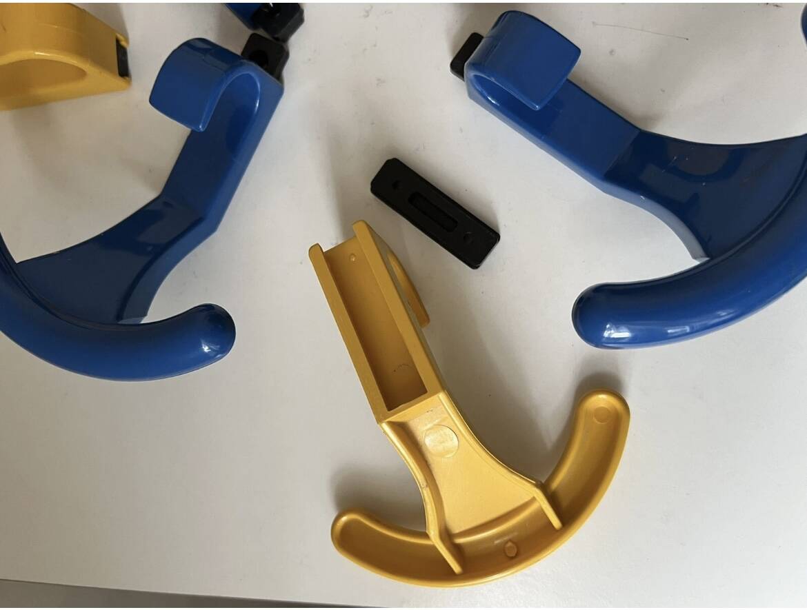 Vintage yellow blue plastic wall coat hooks Memphis 1980s