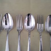 Set of 4 x 2 metal silver-plated table cutlery by SFAM and Orbrille.