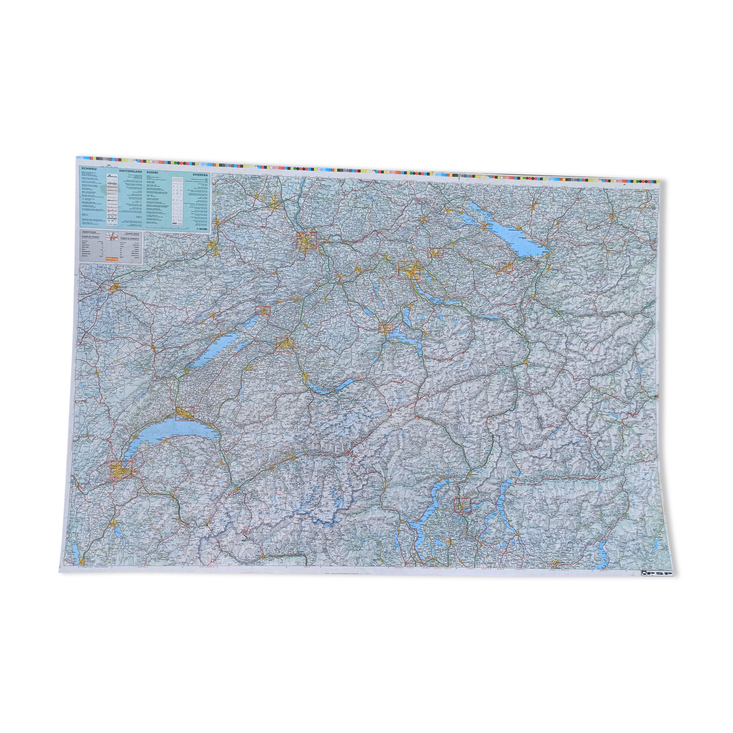 Very large Swiss road map on tole - 126 x 86.5 cm