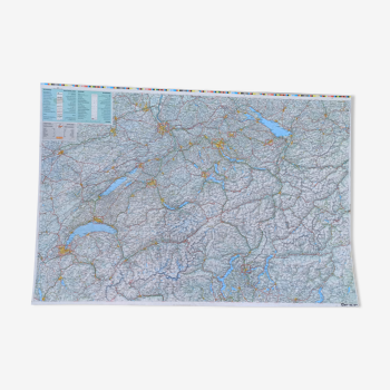 Very large Swiss road map on tole - 126 x 86.5 cm