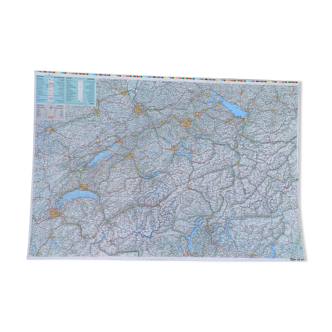 Very large Swiss road map on tole - 126 x 86.5 cm