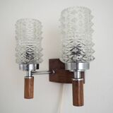 Danish Design - MCM Wall Lamp with Sconces - Pressed Glass with Teak Wood - 1960s, Denmark