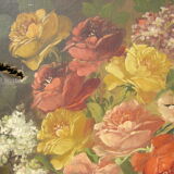 Paire de peintures de fleurs ancienne