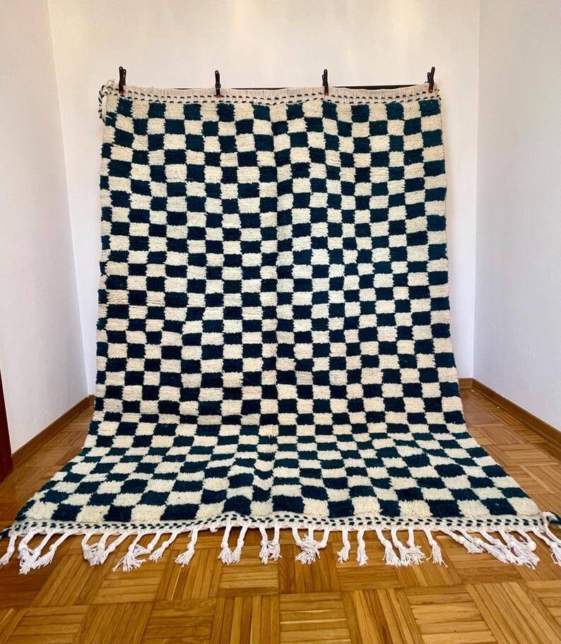 Tapis beni ouraine bleu carré fait main